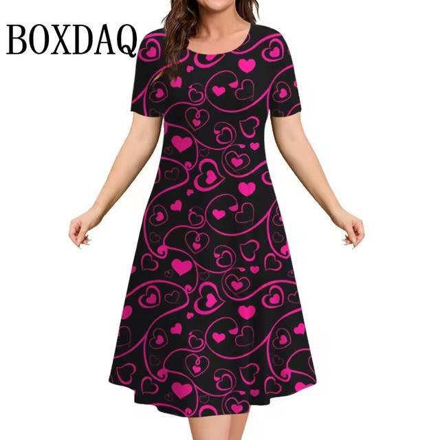 Elegant fashion short sleeve t-shirt dress beach vacation midi dresses women 3d print clothing