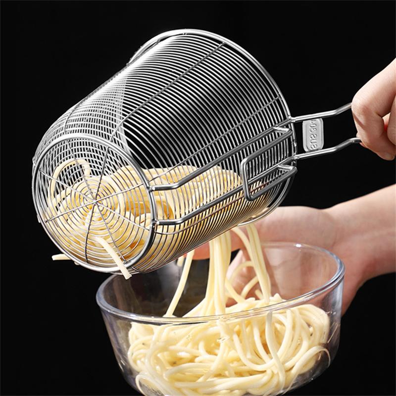 Kitchen Stainless Steel Frying Basket with Hanging Handle Oil Filter Pasta Noodles Drainer Cooking Tools Food Skimmer Strainer