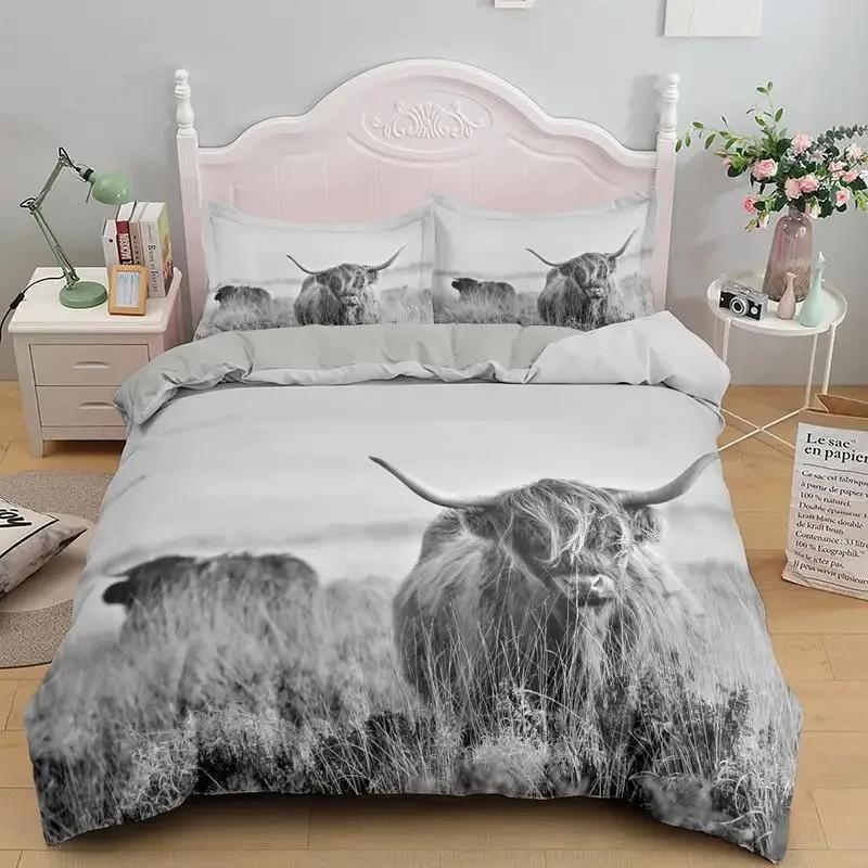Highland Cow Duvet Cover Bull Cattle Bedding Set Western Cowboy Comforter Cover Full Queen For Boys Teen Farmhouse Quilt Cover