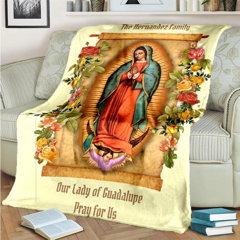 Our Lady of Guadalupe Blanket Religion Mary Throw Blanket Soft Sofa Cover Flannel Lightweight Warm Blankets for Bedroom Couch
