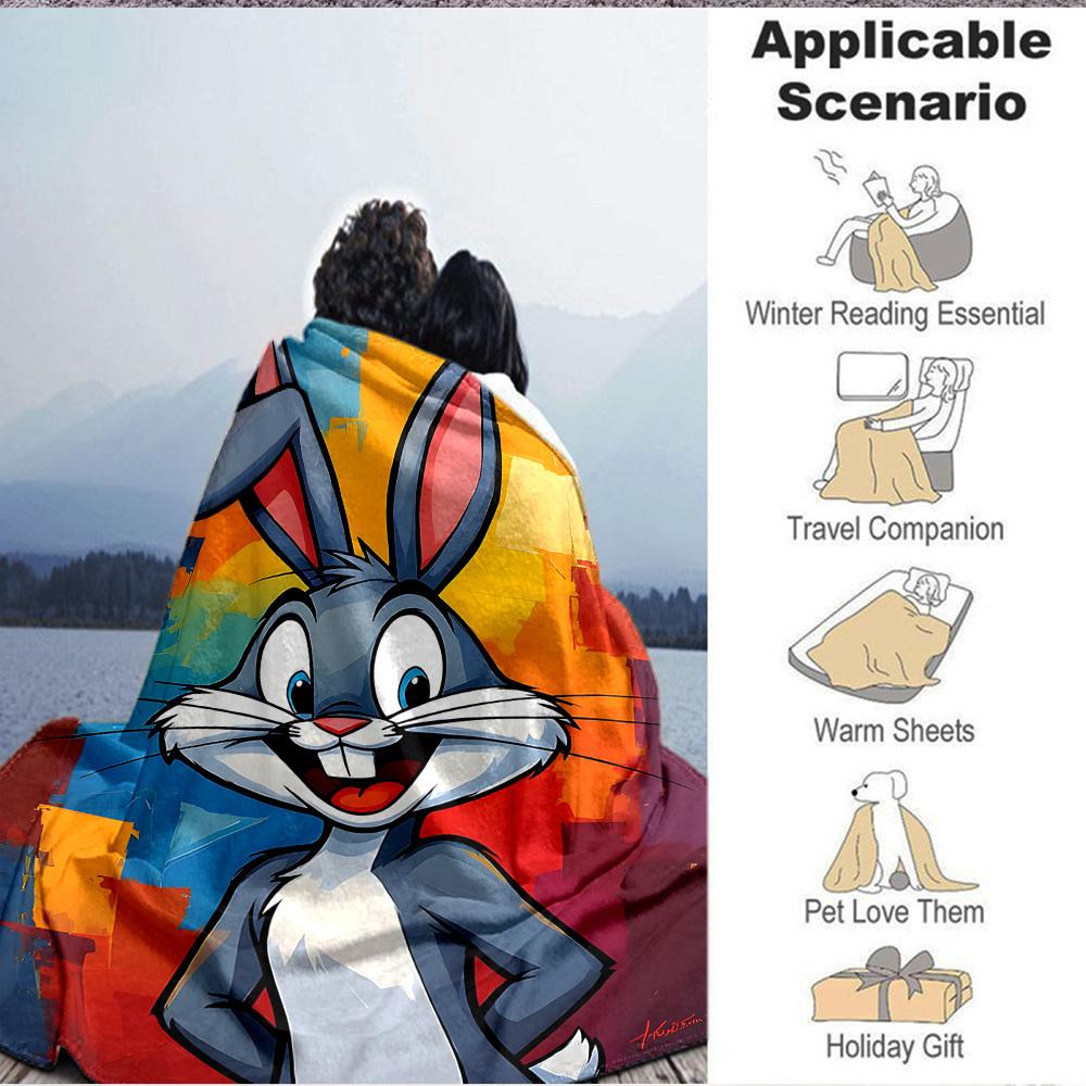 1pc Bugs Bunny Blanket Lightweight Flannel Throw For Sofa, Bed, Travel, Camping, Livingroom, Office, Couch, Chair, And Bed