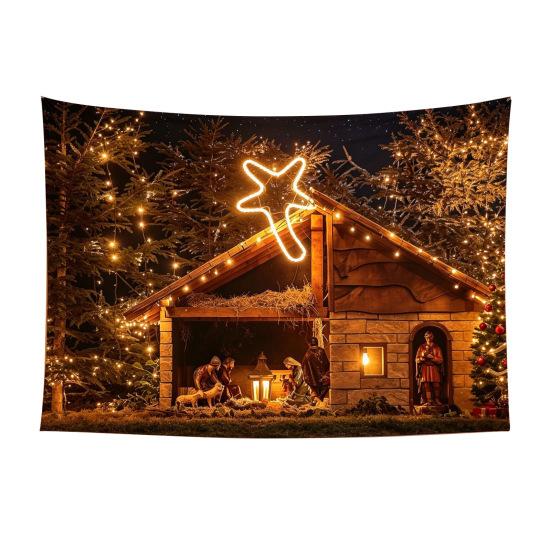 Reusable Xmas Wall Decor Christmas Tapestry, Winter Snow Scene Backdrop, Tree Fireplace Backdrop Hanging Tapestry for Bedroom Living Room Holiday