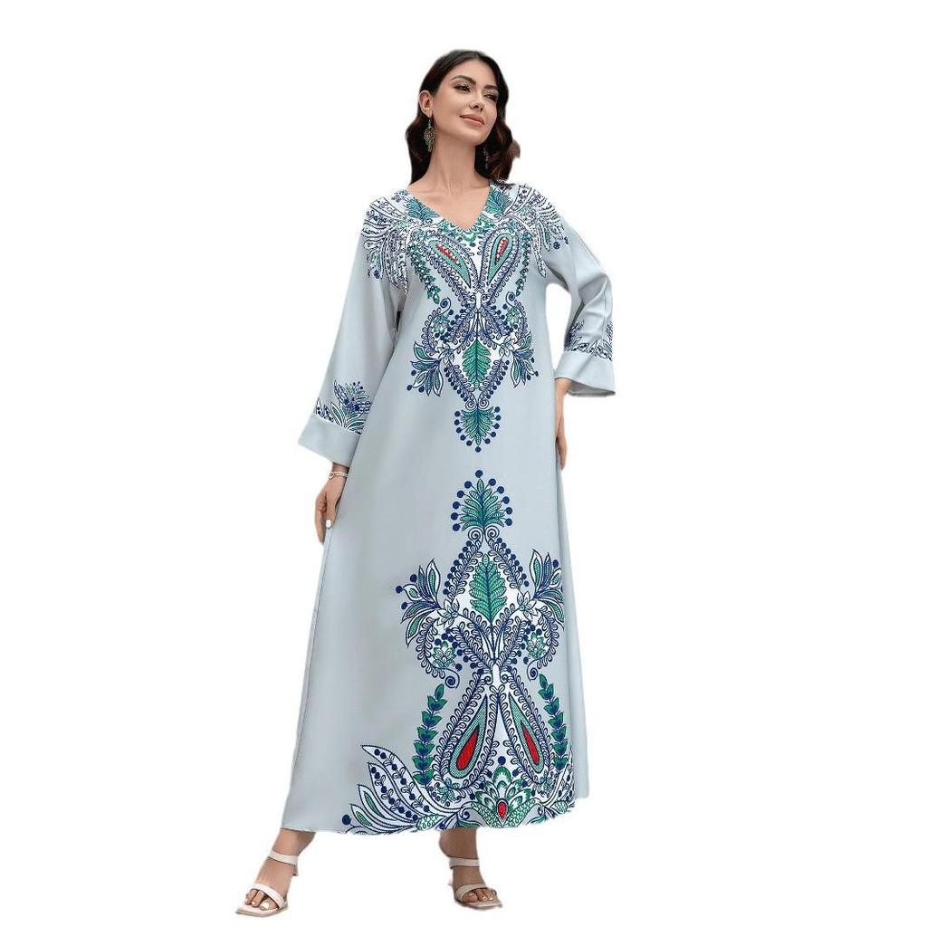 SW0827 Middle Eastern Beaded Abaya: Elegant Cross-Border Muslim Women's Long Robe Dress