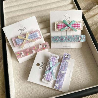 2Pcs/set Barrettes Bow Plaid Hair Clip Female Hair Accessories Korean Hair Clip  Lady/Girls