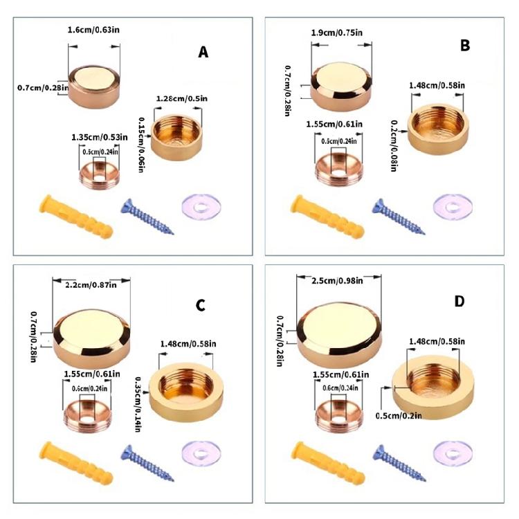 Set of 4 Gold Tone Brass Mirror Fasteners Practical Designs for Secure Mounting in Residential and Business Space