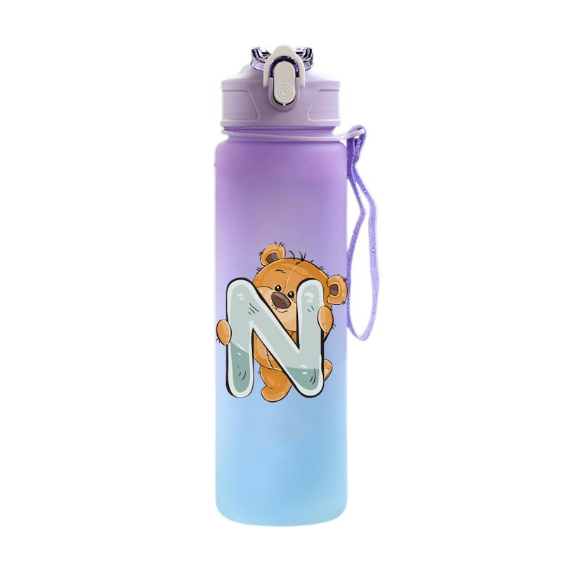 Cartoon Letter Printed Lovely A-Z 750ml Water Bottle Large Capacity Drinking Cup Portable Outdoor Sports Water Cup Children Gift