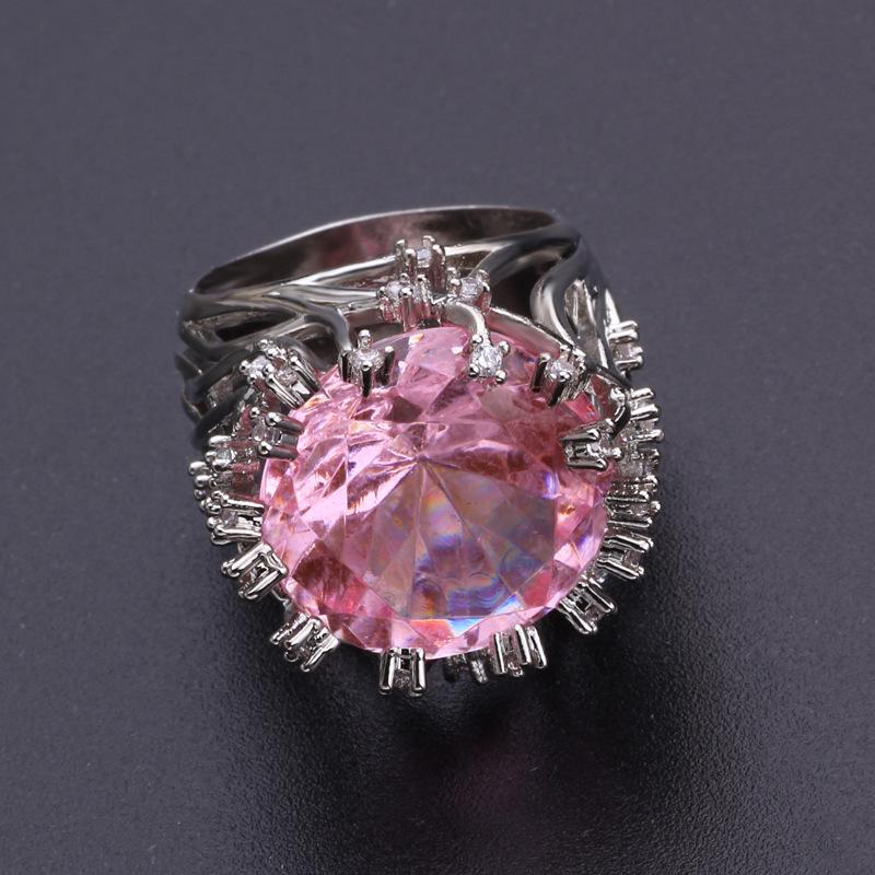 Exaggerated Pink Crystal and Diamond Branch-Shaped Ring for Women