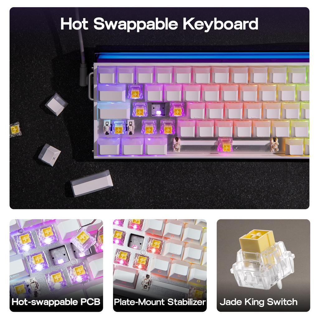 EPOMAKER Aula Hero68 HE Kabelgebundene Magnetische Gaming-Tastatur mit Einstellbarem Rapid Hall Effect 8kHz Sound RGB Box Hintergrundbeleuchtung 0.01mm Auslösung, Schalter,