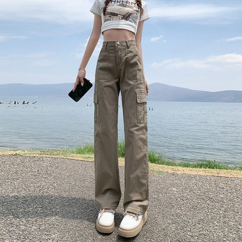 High Street Straight Work Trousers Women Spring and Autumn High Waist Loose Thin Casual Wide Leg Trousers