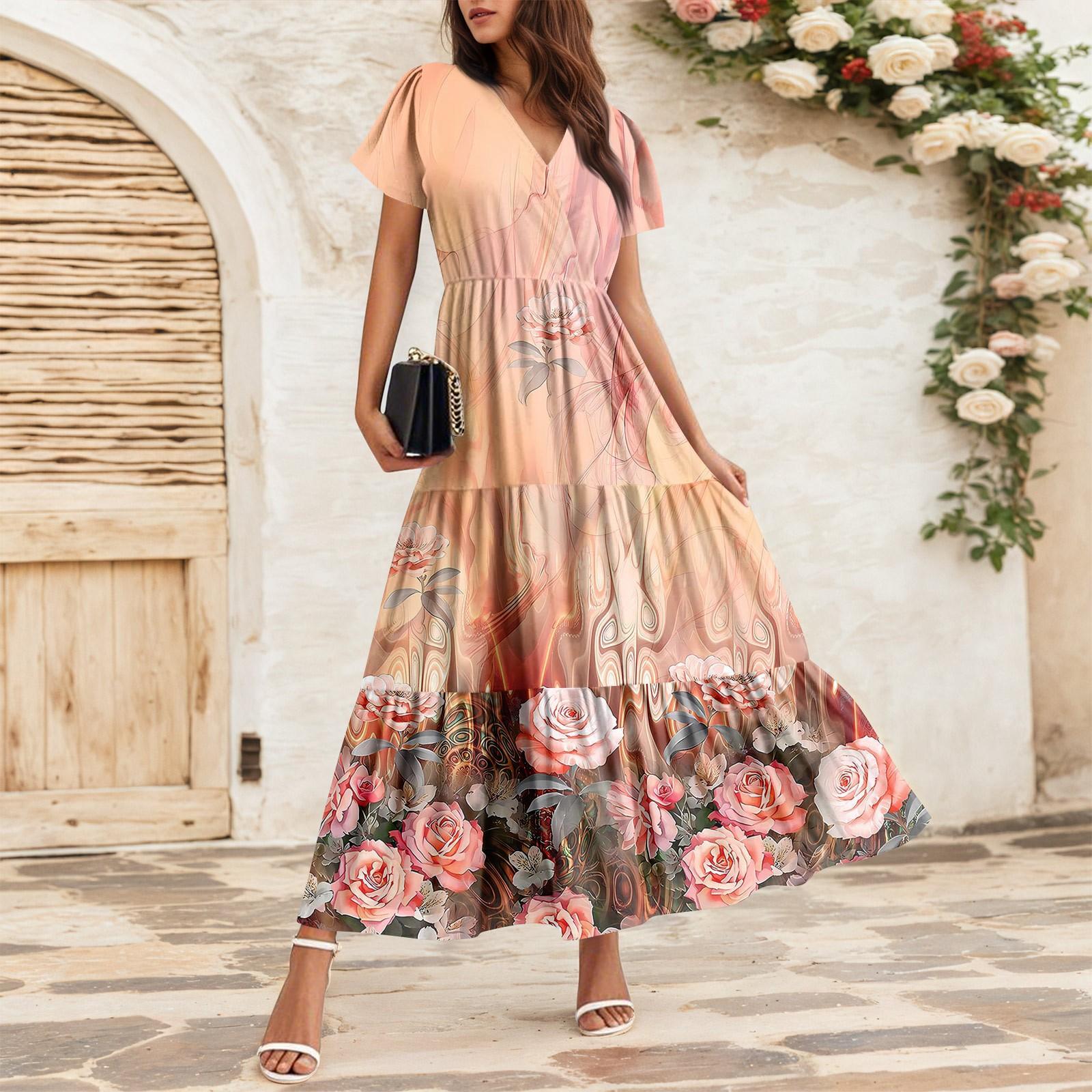 

Женские струящиеся платья Женские летние платья Повседневные платья макси с коротким рукавом Официальные платья макси XXL