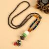 Retro Versatile Men's and Women's Sweater Chain Long High-end Wooden Pendant Buddha Bead Necklace Pendant Cotton and Linen Accessories