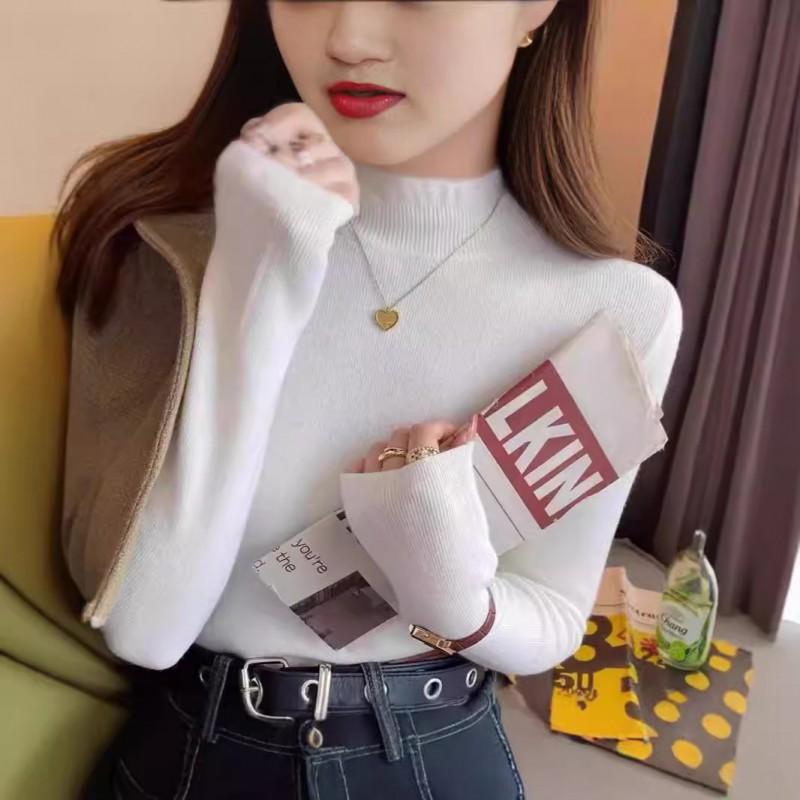 Womens Slim Fit Half Turtleneck Sweater Solid Color Long Sleeve Pullover Top