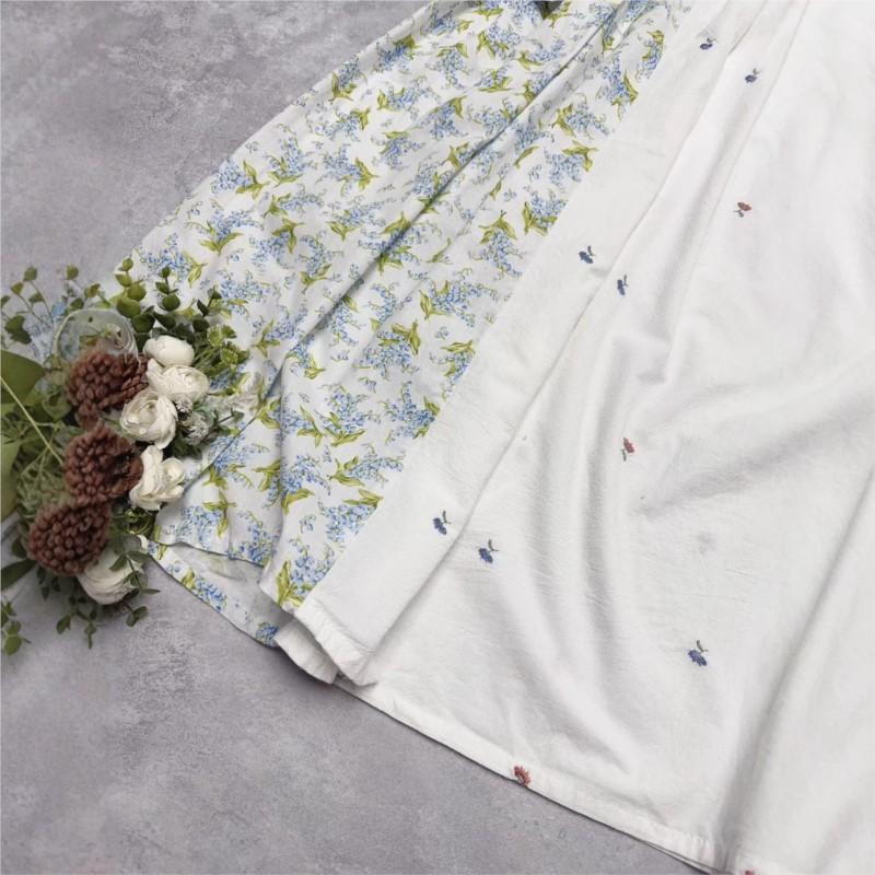 Johnature Japanese Patchwork Checked Floral Pleated Loose Dress Spring Summer O-neck Casual Print Women Dresses