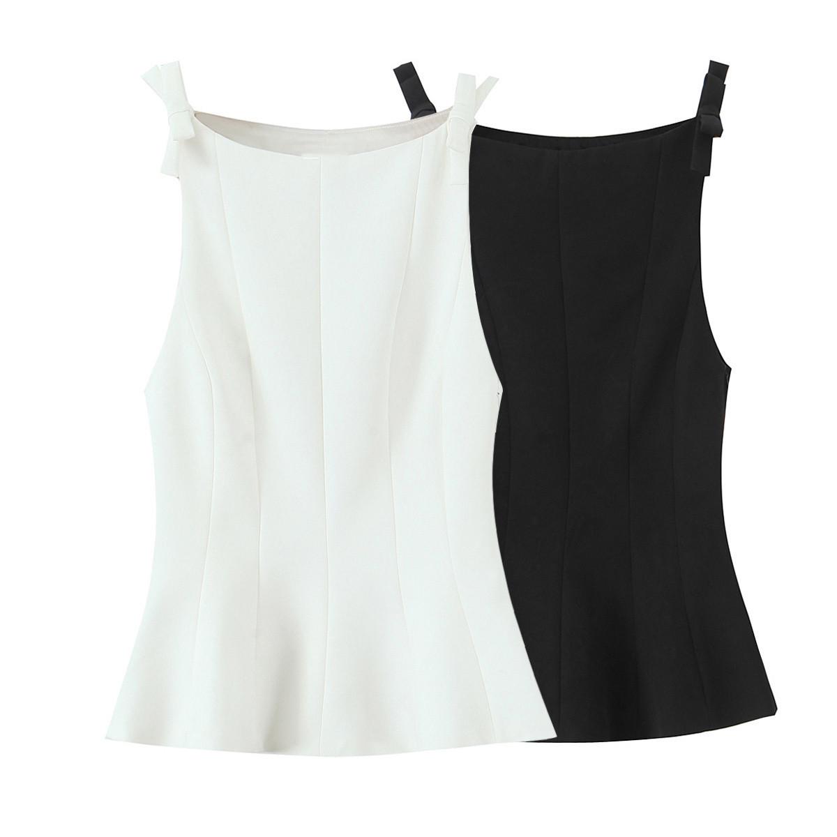 

2025 Spring Women s Slim Fit Vest Top with Bow Accent Hem Extra Small чорний