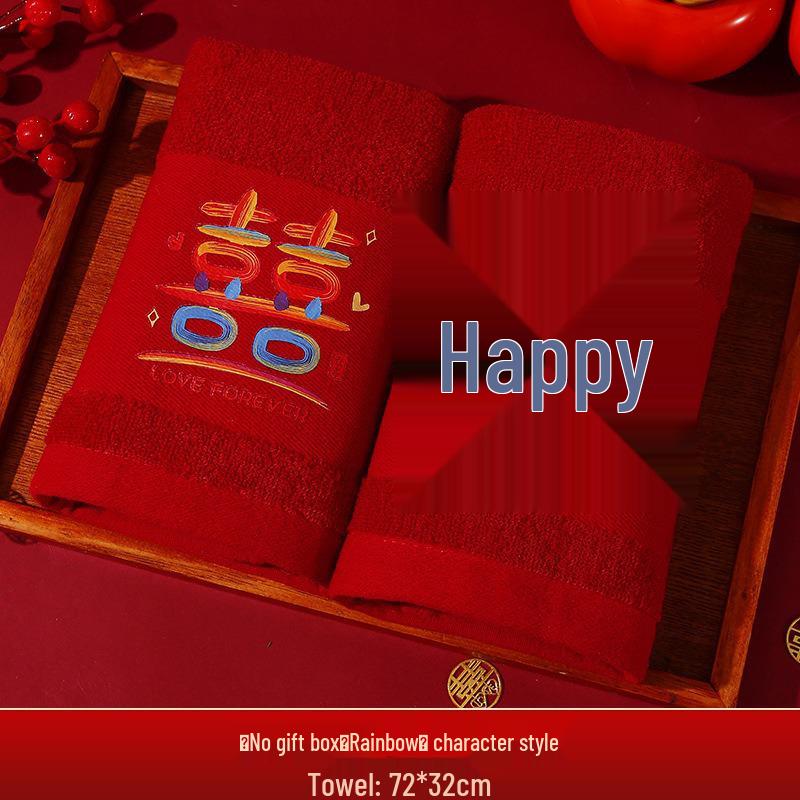 Red Wedding Towel Pair with Festive Gift Bag - Dowry Face Washing Souvenir