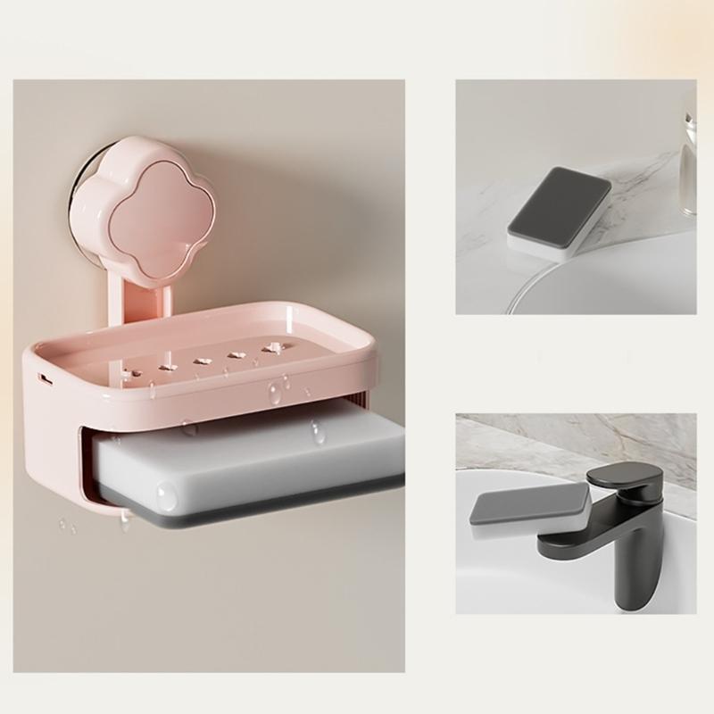 Soap Dish Soap Holder for Shower Single/Double Layer Wall Mounted Soap Rack No Drilling Self Draining for Bathroom