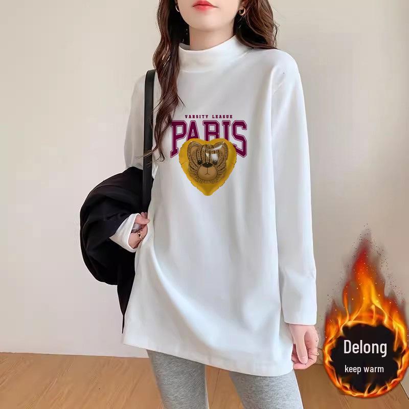 

Women s Mid-Length White T-Shirt Sweatshirt with Half-High Neck and Thickened Design for Spring/Autumn, Ideal to Pair with Shark Pants. XL сірий колір
