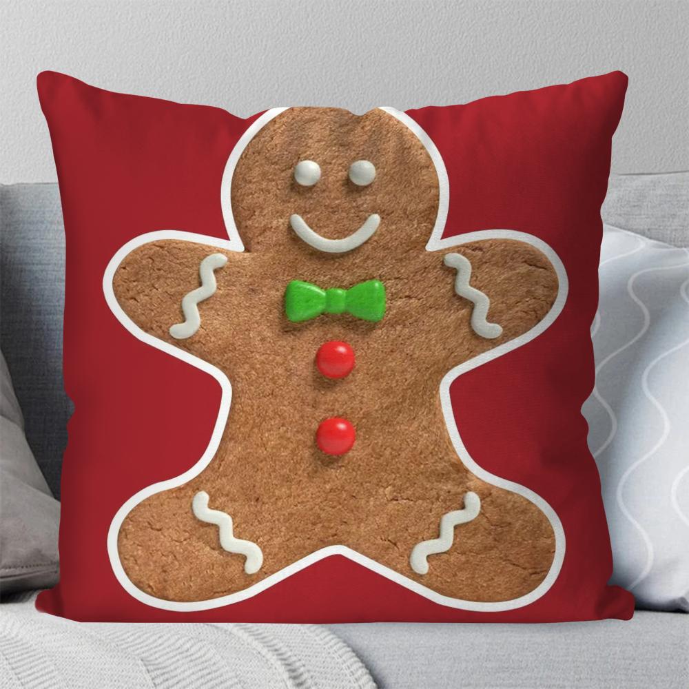 Lebkuchenmann Weihnachten Kissenbezug Quadratisches Kissen Schlafzimmer Sofa Freizeit Komfortkissen Auto Wohnzimmer Heimdekoration 40X40