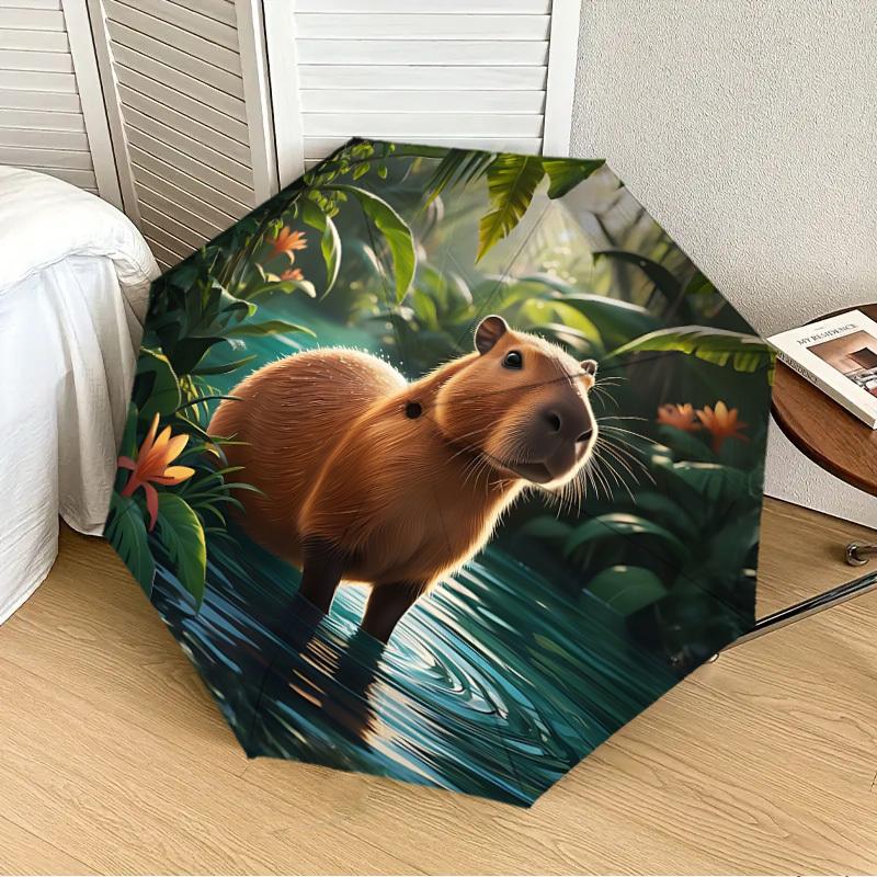 1pc Capybara, Jungle Fashionable Automatic Opening/Closing Folding Umbrella with 8 Iron Bones, Plastic Handle yy251015054