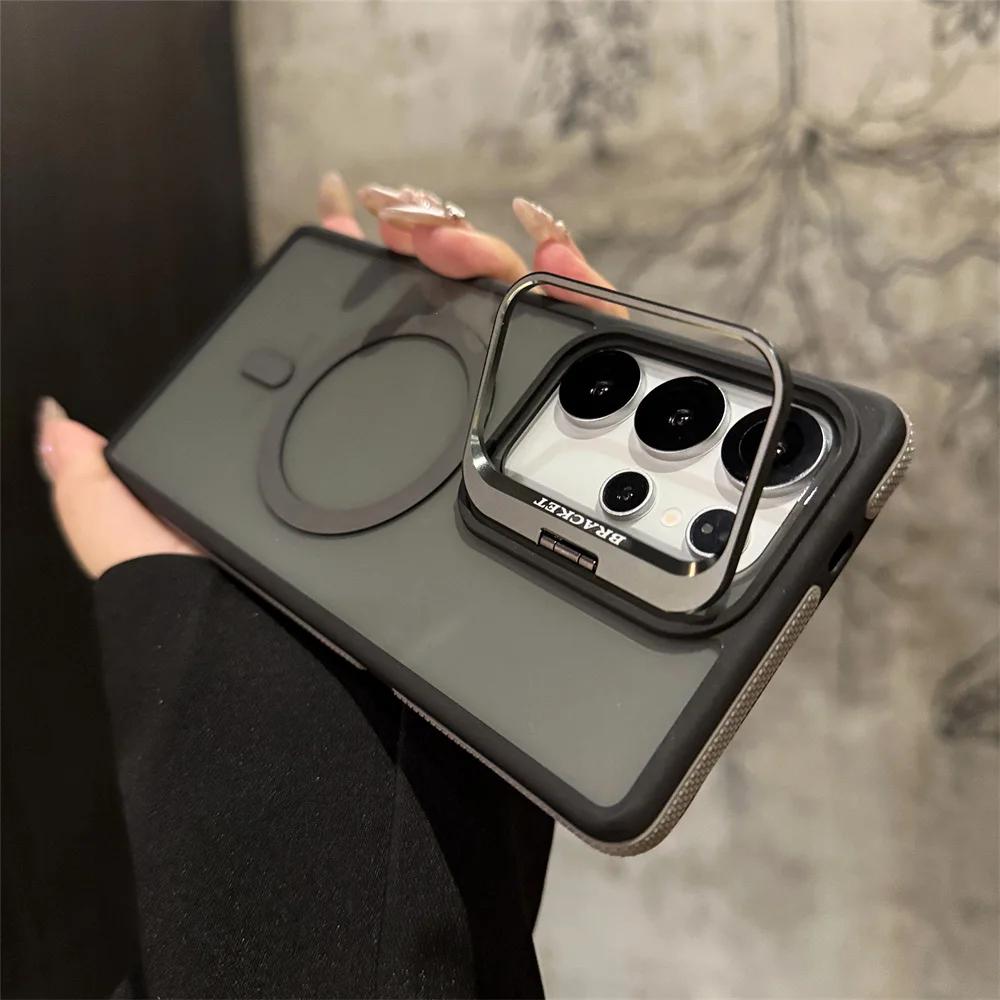 For Magsafe Magnetic Metal Lens Protection Stand Case For Galaxy Samsung S25 S24 S23 S22 Ultra Plus FE Shockproof Cover Bumper