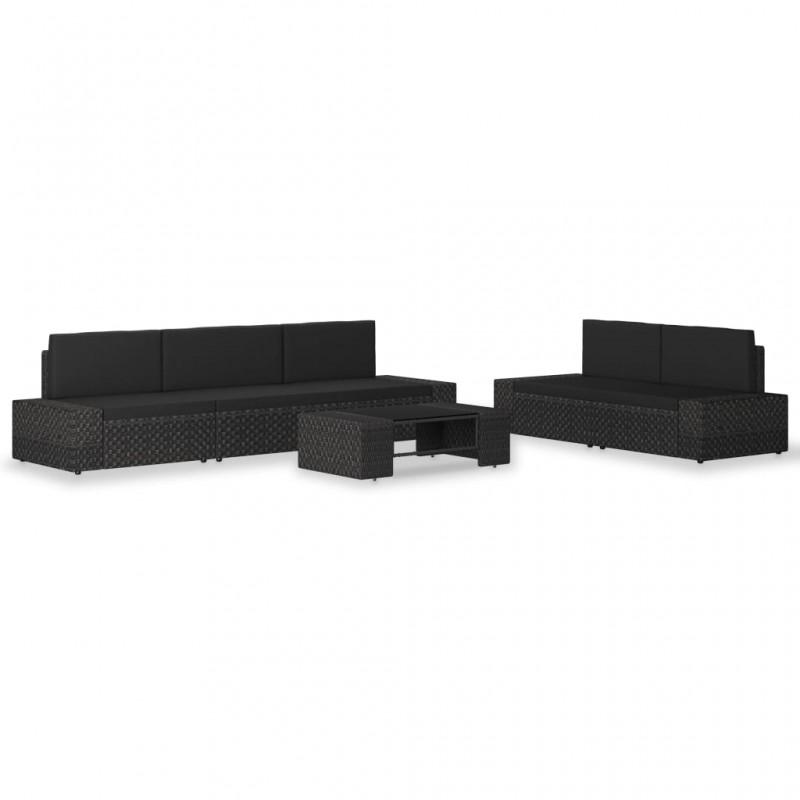 Día y Noche - Día y Noche Juego de muebles de jardín 6 piezas ratán sintético negro