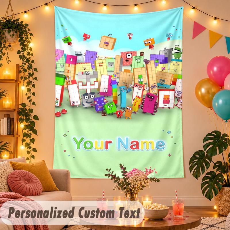 Arazzo da Parete Personalizzato Numberblocks Testo con Nome Personalizzato Poliestere Decorazione da Appendere Casa Stanza