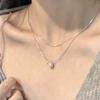 ANENJERY Sliver Color Double Layer Chain Imitation Pearl Water Drop Pendant Neckalce for Women Simple Jewelry Birthday Gifts