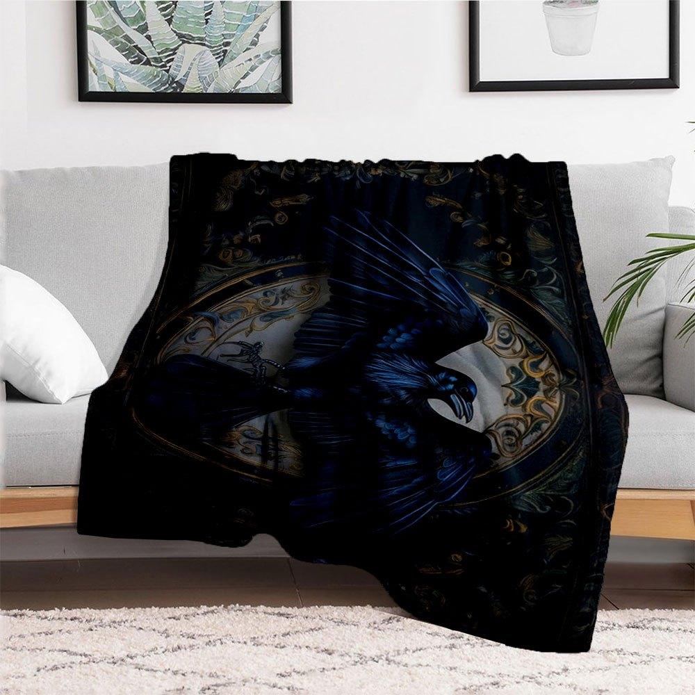 Elegant Raven Wall Art Print - Gothic Home DecorBlanket Flannel Throw Blanket for Sofa, Bed, Travel, Camping, Office, Couch, Chair, And Bed