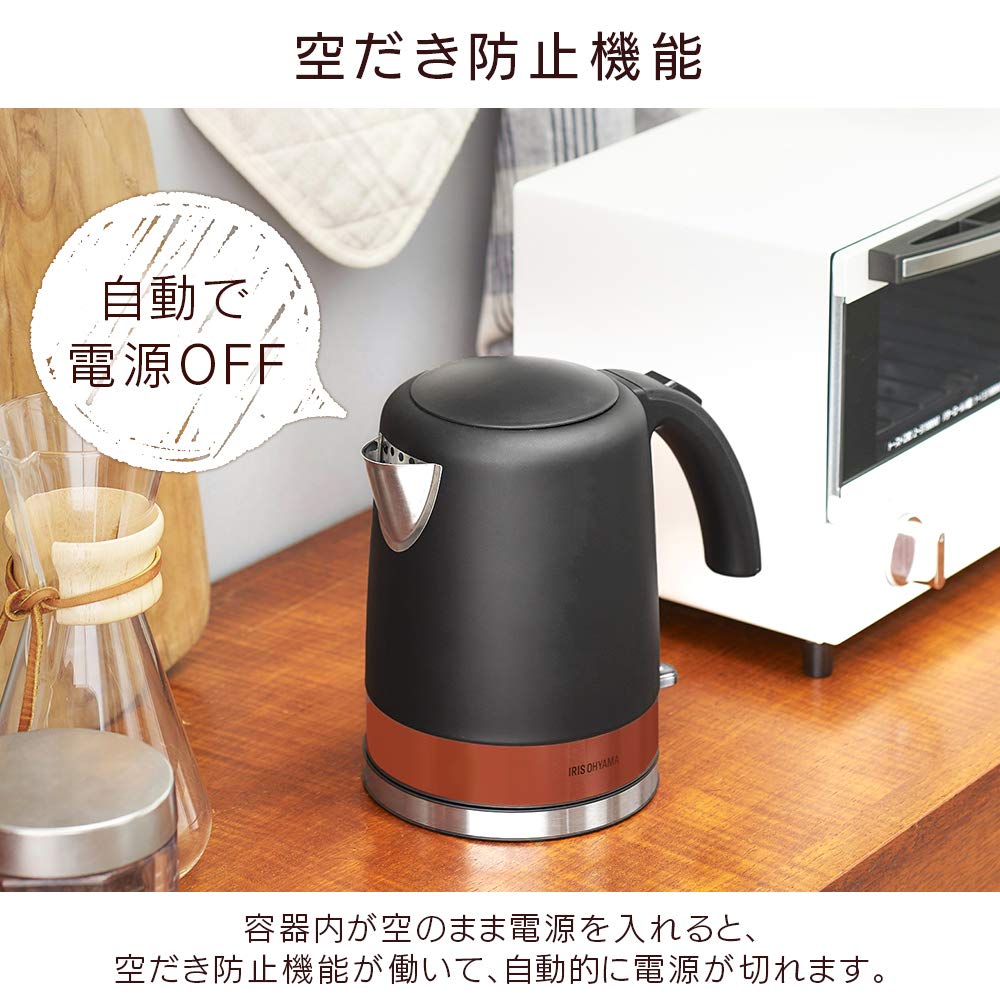 Iris Ohyama Electric Large Easy to Cleanable No Odor Equipped with Dry Cooking Prevention BLACKLABEL Kettle, Capacity, 1000ml, Clean, Filter,