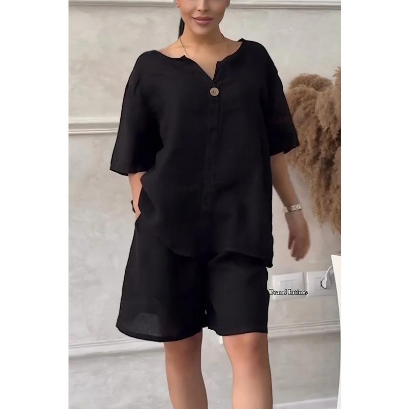 Sommer Damen Übergröße Hemdanzug High Waist Lockerer Shortsanzug