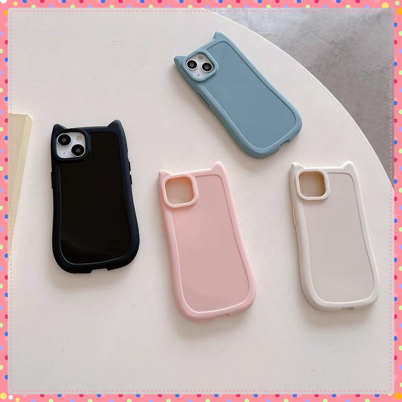 For iPhone 17 17Air 16 Pro Max Cute 3D Kitten Cats Ear Solid Color Phone Case For iPhone 15 14 13 11 12 Shockproof Soft Cover