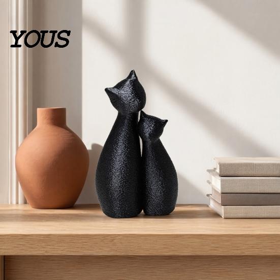 Unique Cat Home Decor Cute Black Statue, 3D Printed Figurine with Snuggle Pose, Cuddling Statue Minimalist Desk Shelf for Office, Gift Lovers Art