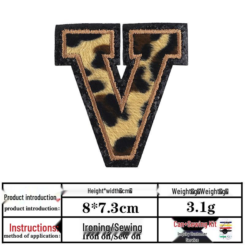 Leopard Print Velvet Cloth Patch with English Letter and Black Sequin Embroidery