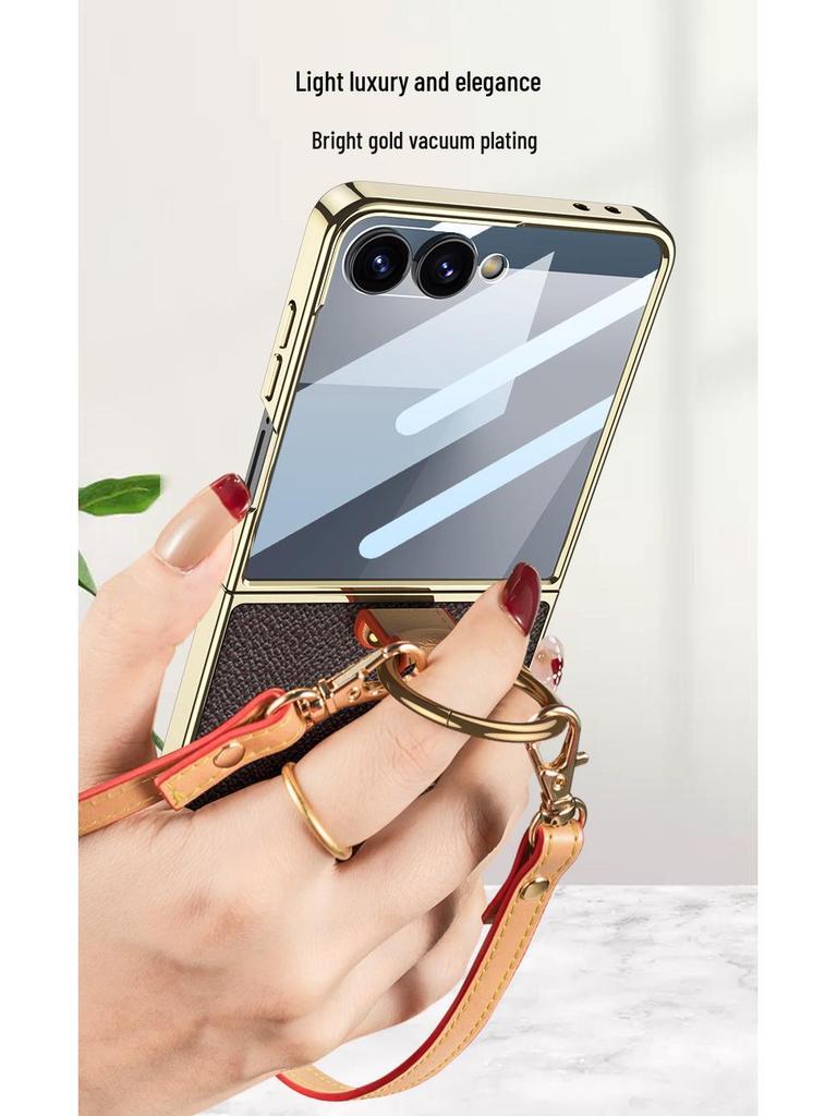 Etui PU ze Skóry dla Galaxy Z Flip7 z Galwanizowanym Pierścieniem i Sznurkiem - Ochronne Etui w Stylu Zapachowym