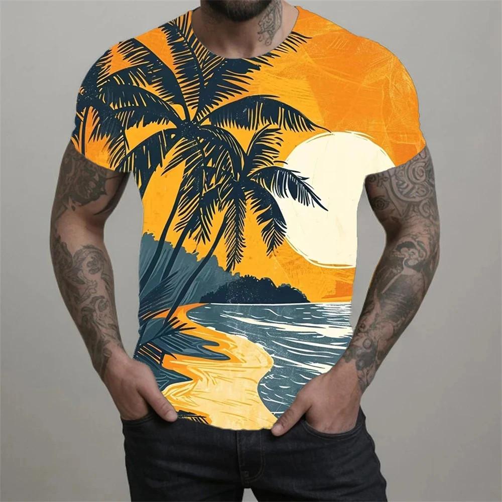 Summer Beach men's T-shirt 3D coconut tree print men's and women's Hawaiian T-shirt oversized T-shirt short sleeved top travel suit