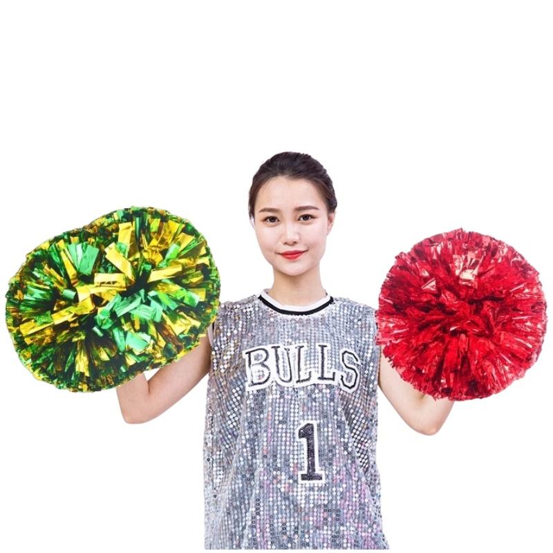 Cheerleading Pom Poms with Handle Cheer Balls Big Gold Silver Red Yellow Blue Hand Dance Pompoms Accessories for Women Girl Kids
