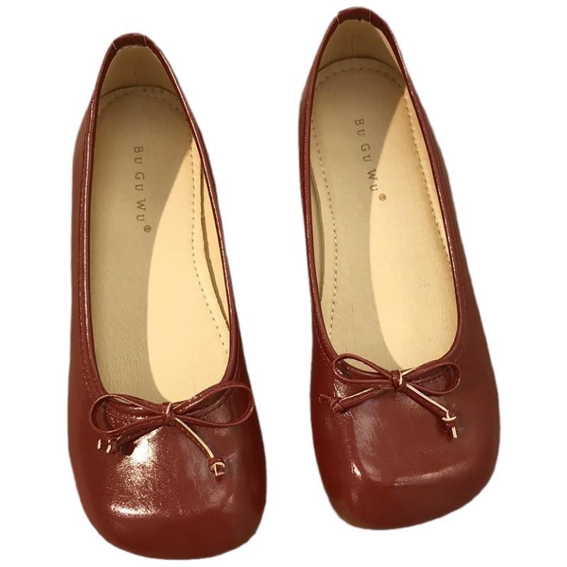 Retro Literary and Artistic Round Head Gentle Wind Grandma Shoes Spring 2025 Soft-soled Fairy Flat-bottomed Bow Pregnant Women Single Shoes Women