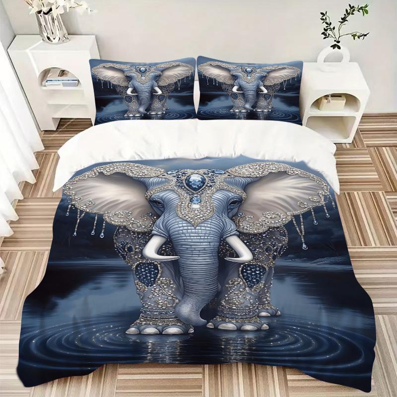 3pcs Elephant Art Print Duvet Cover Set -Includes 1 Duvet Cover and 2 Pillowcases, No Quilt Core, All-Season Home Decor  yy251111160