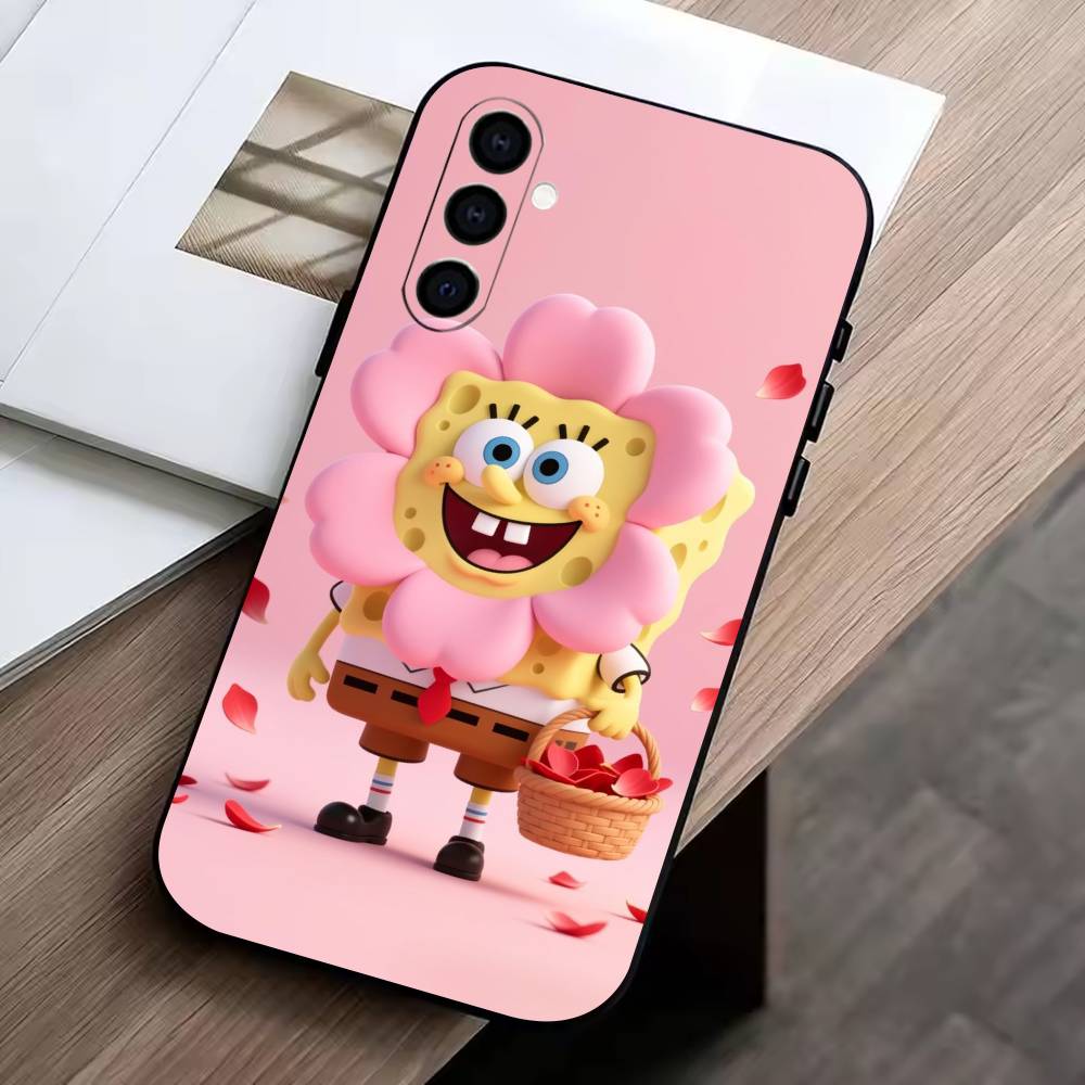 S-SpongeBob Baby Phone Case Black Silicone Soft For Samsung Galaxy A73,A72,A71,A70,A53,A52,A51