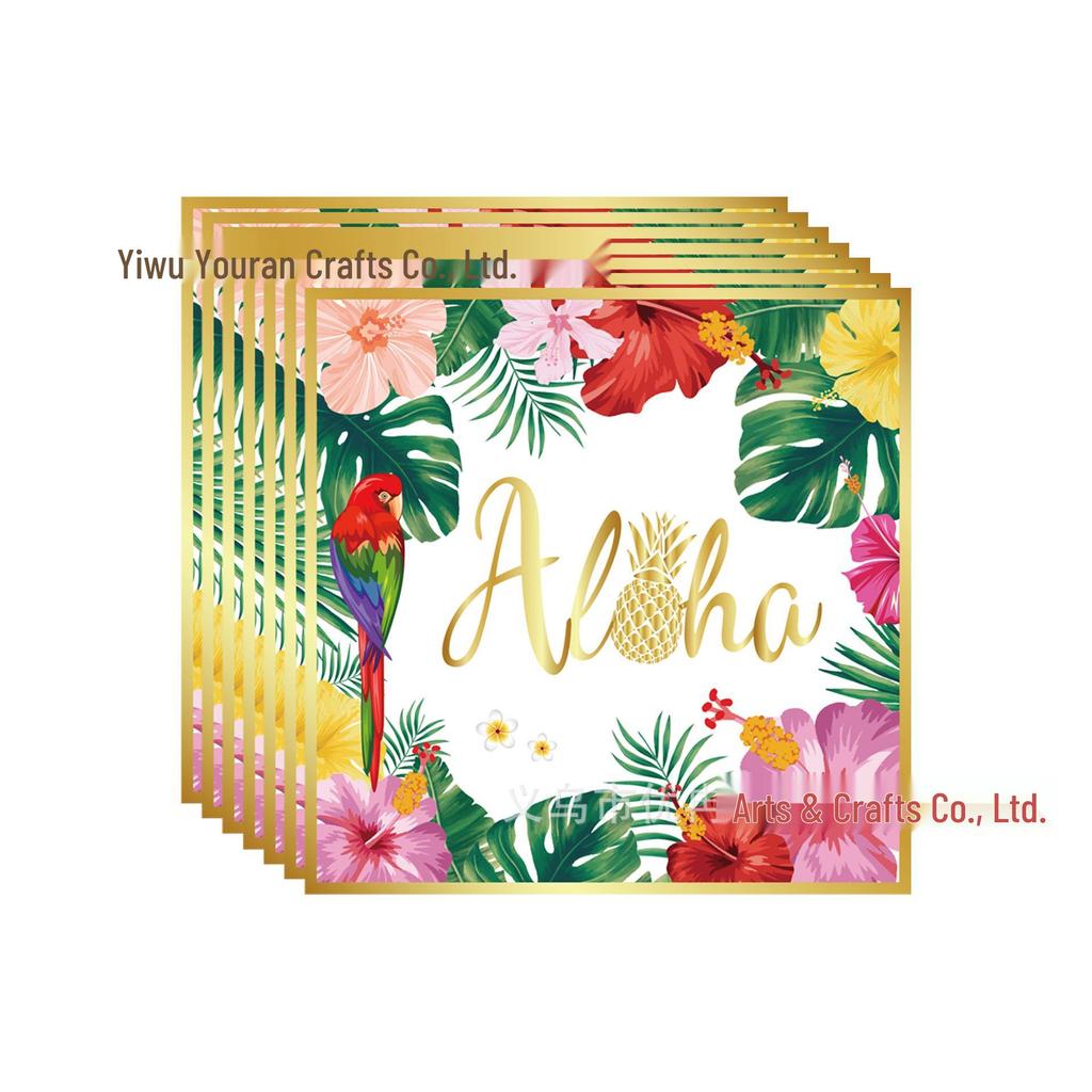 Flamingo Hawaiian Hibiscus Party Set: Disposable Plates, Tablecloth, Napkins