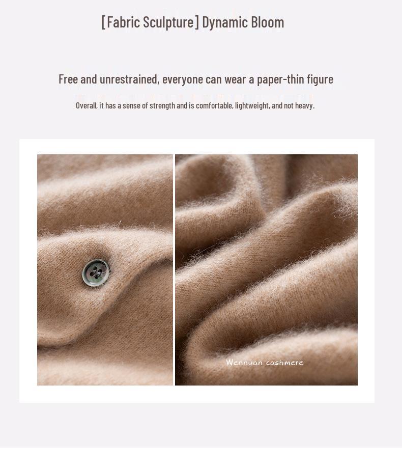 Women's Round Neck Cashmere Cardigan – Soft & Simple, Solid Color, Loose Fit, Fashionable Knit Sweater for Autumn/Winter.