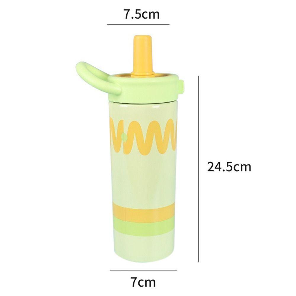 Durable 600ml Water Cup Stainless Steel Leak-proof Cartoon Insulated Cup Large Capacity Double Drinking Straw Cup