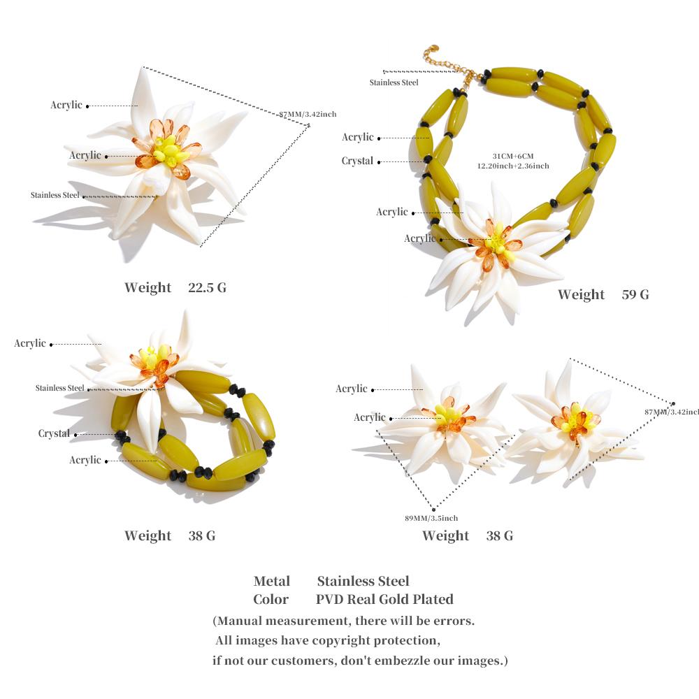 Yhpup Waterproof Trendy Petal Flower Handmade Necklace Bracelet Earrings Ring Fashion Stainless Steel PVD Plated Popular Jewelry