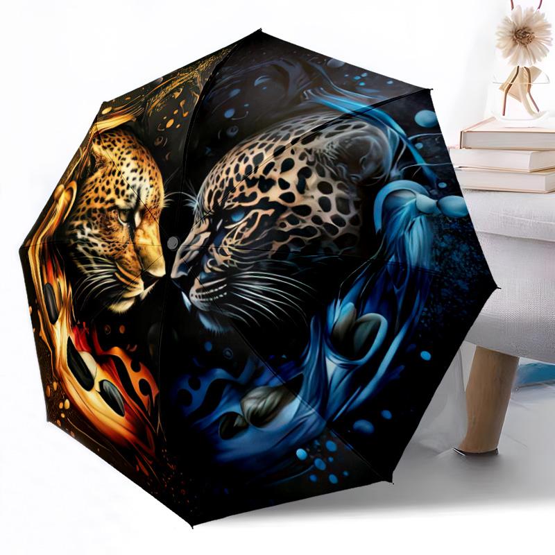 Snow Leopard Yin Yang Automatic Umbrella Compact 8-Rib Design Lightweight All-Season Travel Outdoor Accessory Perfect Gift for Women Men