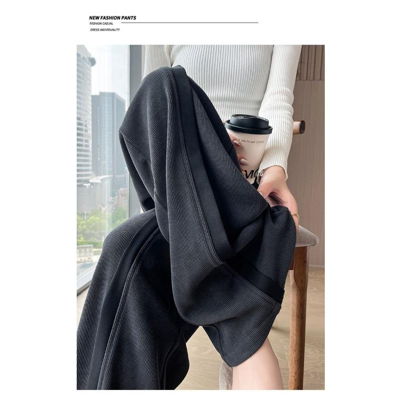 Soft Waxy High-waisted Casual New Style Contrasting Cuffed Chenille Wide-leg for Women's Winter Pants
