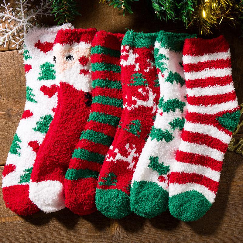 Women Christmas Socks Santa Elk Gift Fluffy Cozy Ladies Winter Warm Floor Socks