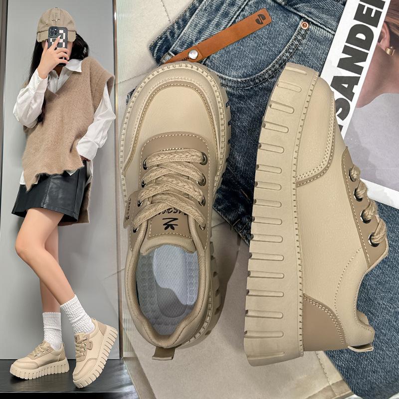 Spring and Autumn New Sports and Leisure Ins Platform Leather Single Shoes Board Shoes