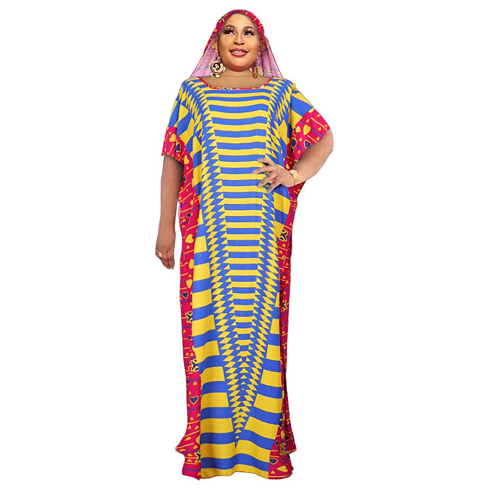 Color Block Chiffon Dress with Headscarf - Plus Size African Muslim Women's Long Robe