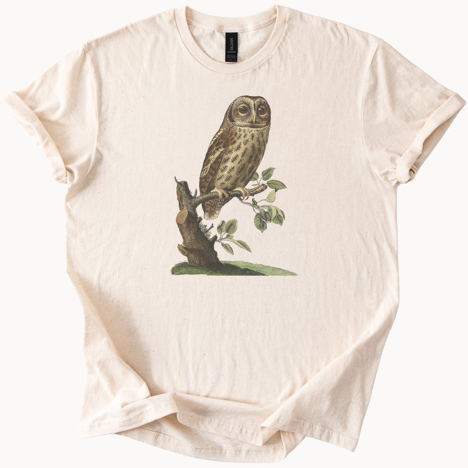 Owl Illustration T Shirt Forest Bird Tee Realistic Owl Graphic Nature Lover Animal Print Earth Tone Neutral Shirt Fall Fashion Wildlife Art 110