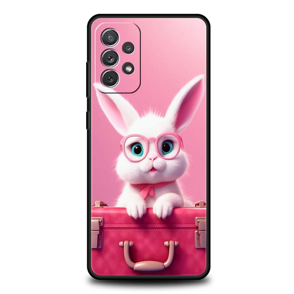 A Cute Rabbit With A Purple Hat Phone Case for Samsung Galaxy A15 A14 A25 A54 A34 A51 A71 A72 A73 A32 A52 A52S A21S 5G TPU Shell